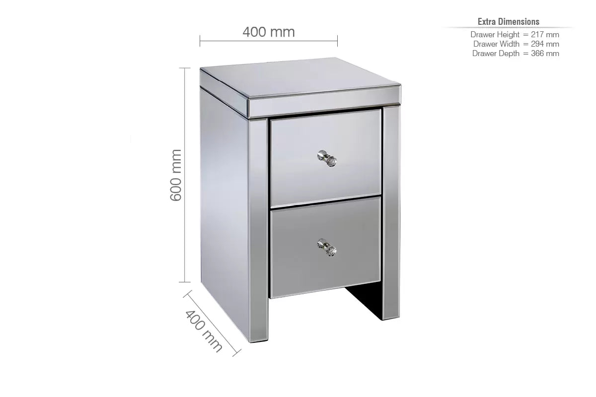 Seville Mirrored 2 Drawer Bedside