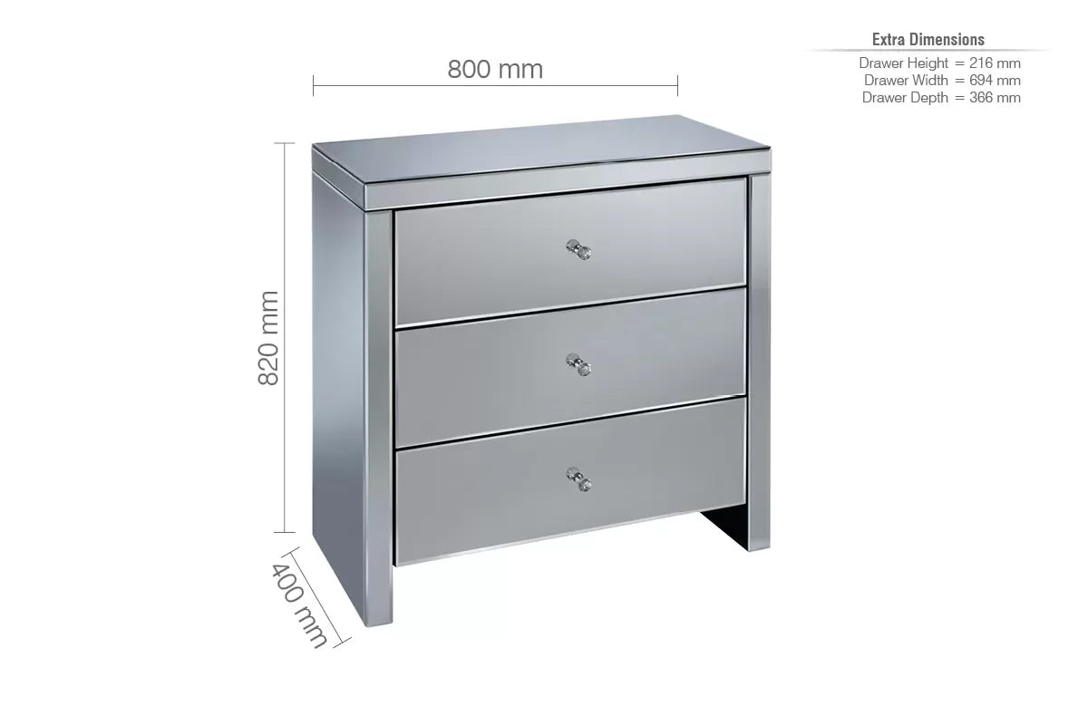 Seville Mirrored 3 Drawer Chest