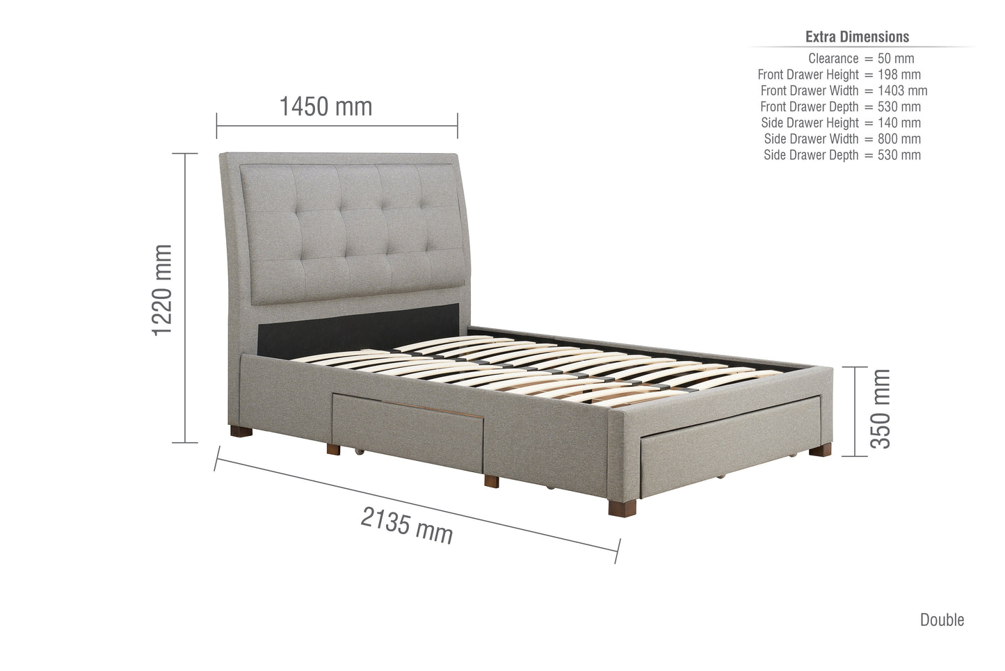 Shelby Grey Storage Double Bed + Heaven Double Mattress