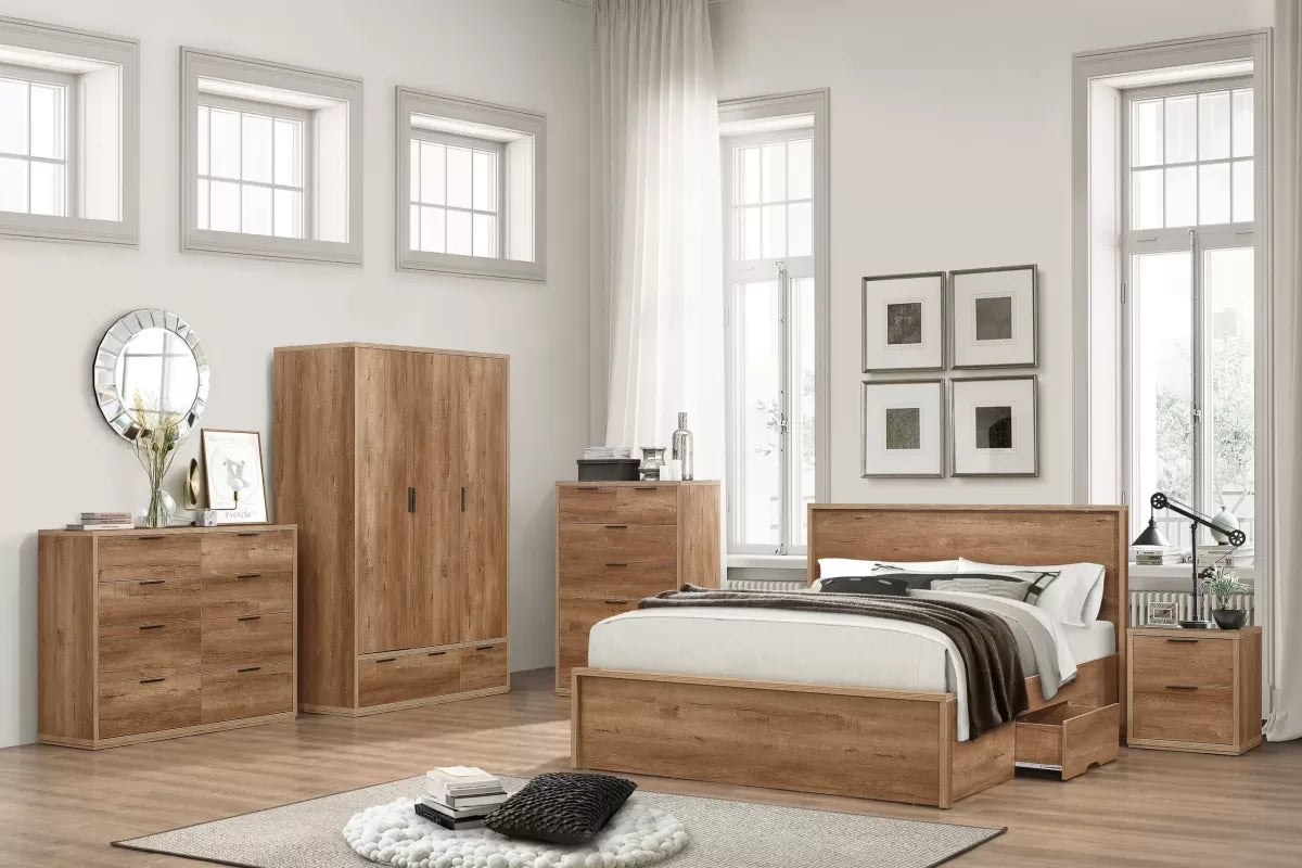 Stockwell Rustic Oak Double Bed + Comfort Double Mattress
