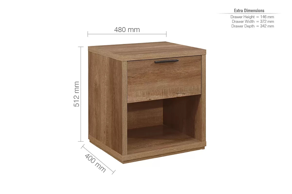 Stockwell Rustic Oak 1 Drawer Bedside