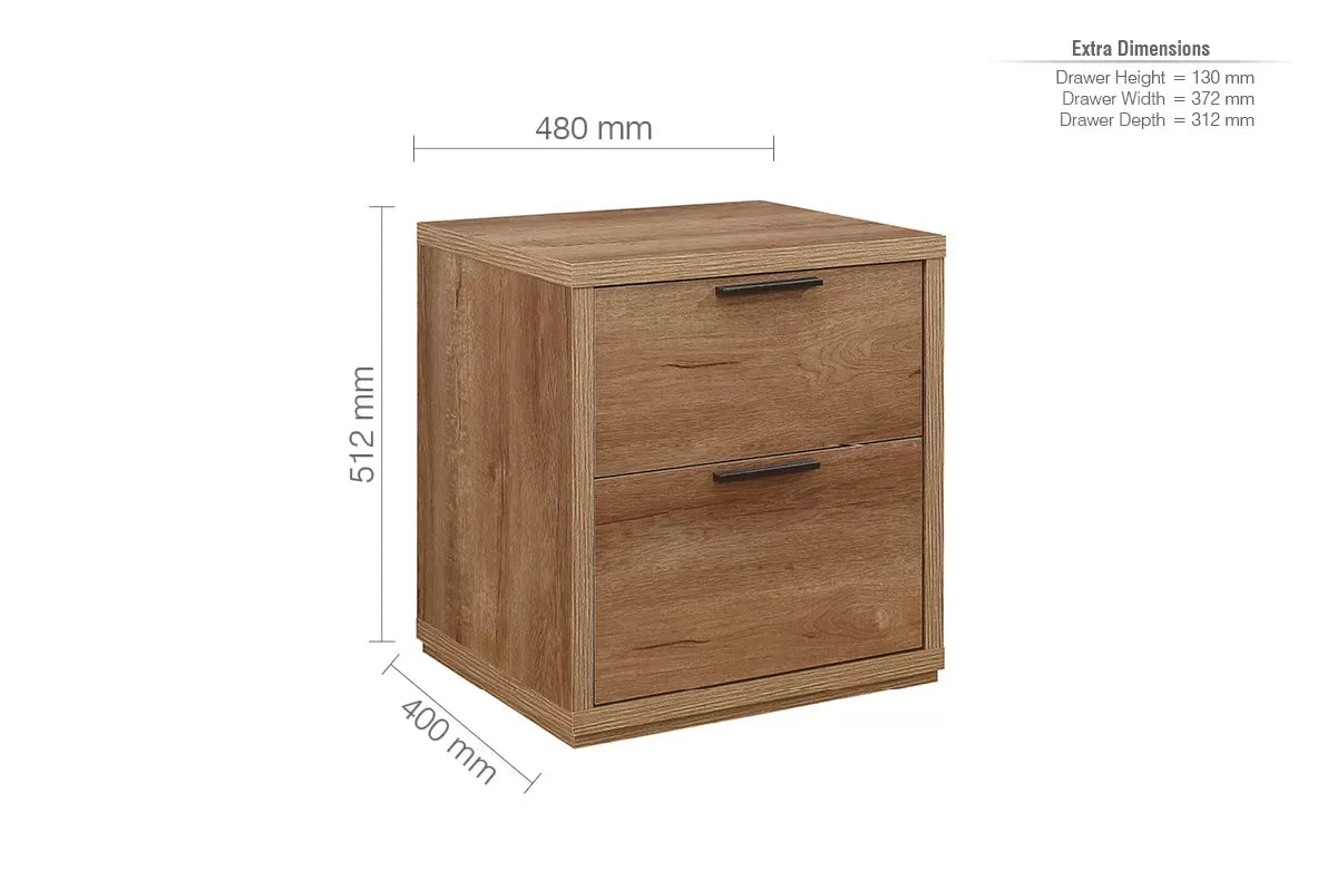 Stockwell Rustic Oak 2 Drawer Bedside