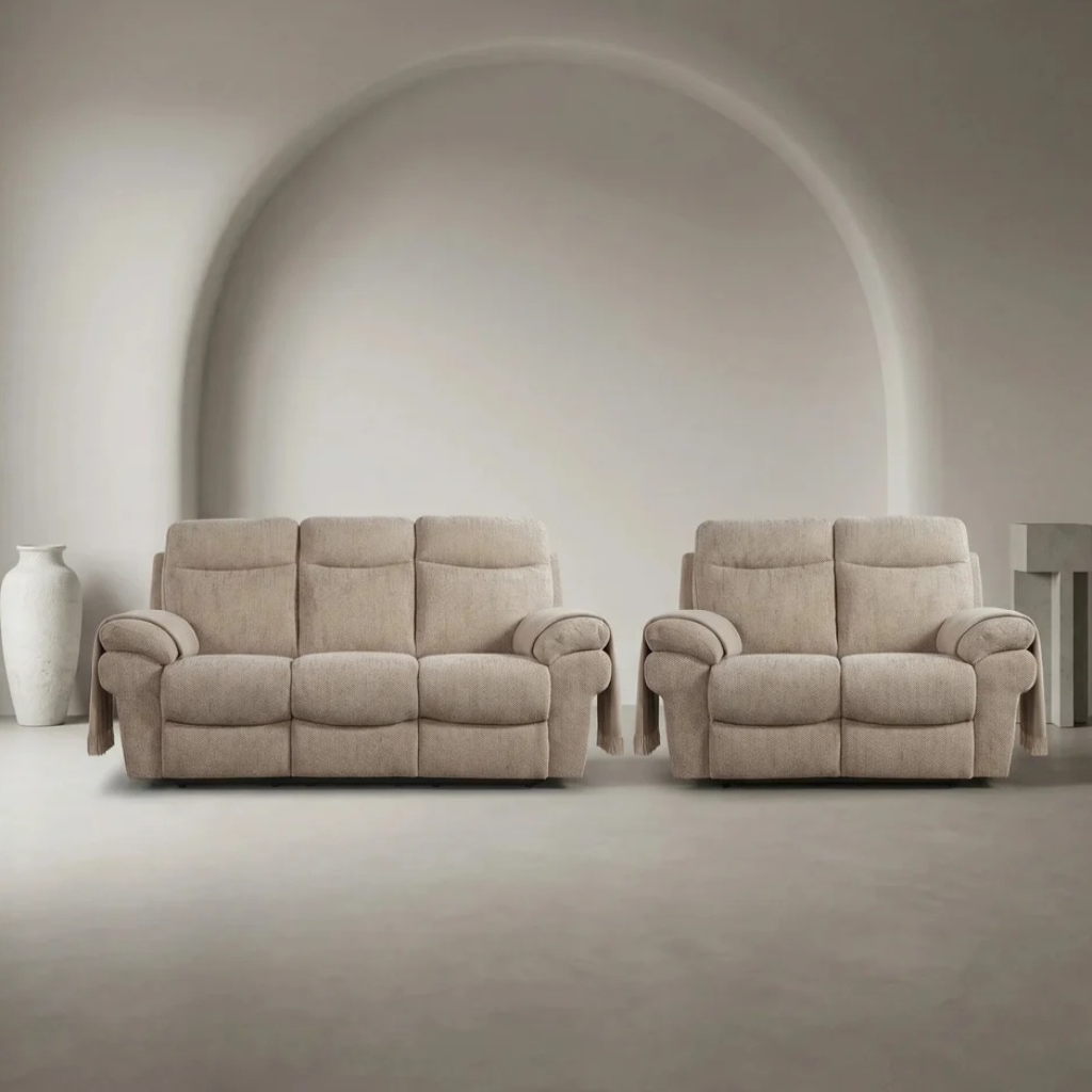 Tamara Beige Woven Fabric Electric Recliner 3 + 2 Seater Sofa Set