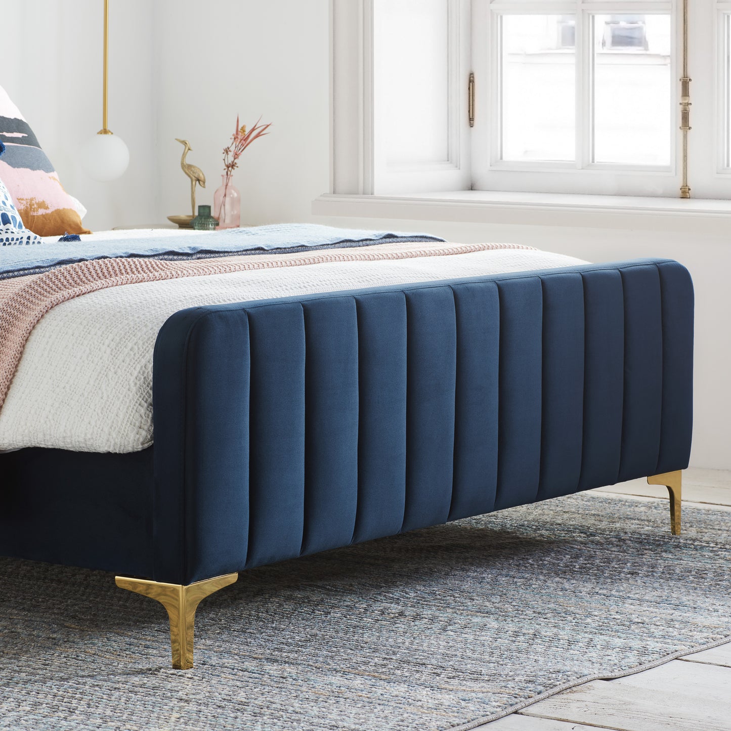 Selsey Midnight Blue Fabric Double Bed + Bliss Double Mattress