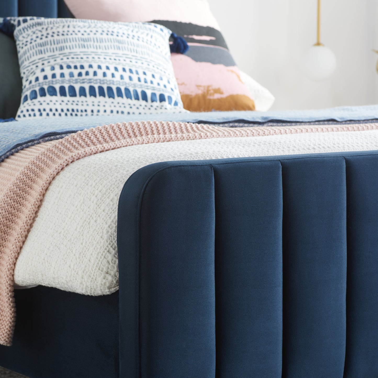 Selsey Midnight Blue Fabric Double Bed + Bliss Double Mattress