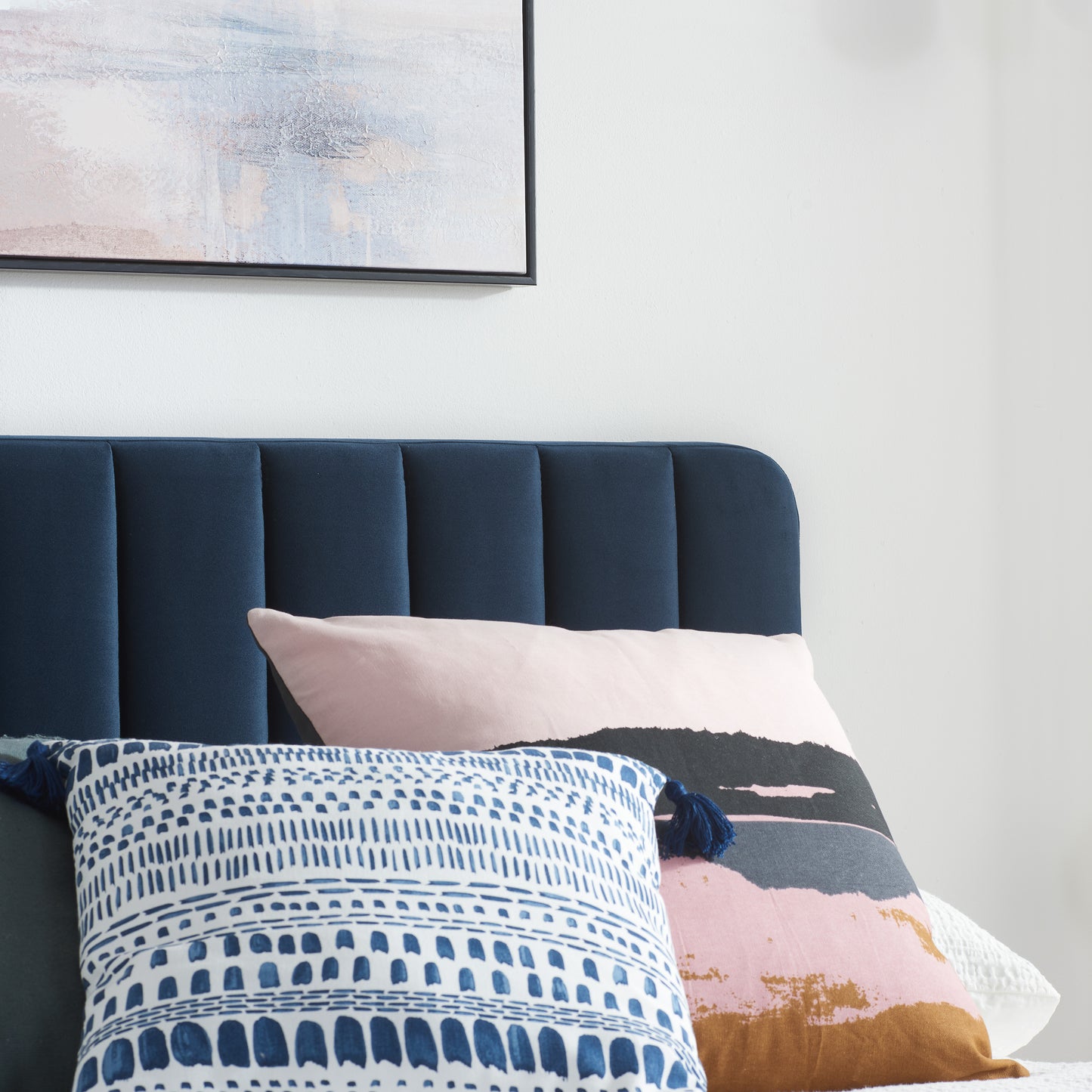 Selsey Midnight Blue Fabric Double Bed + Bliss Double Mattress