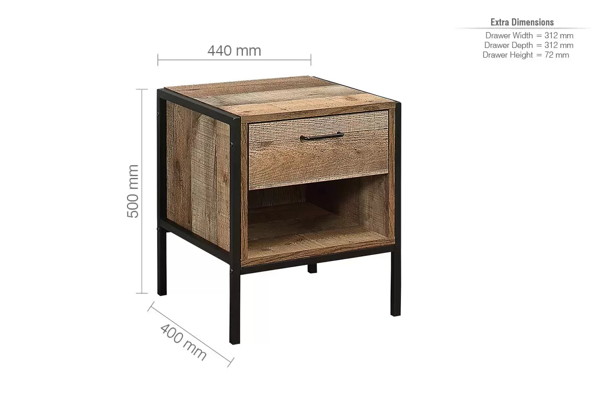 Urban Rustic 1 Drawer Bedside