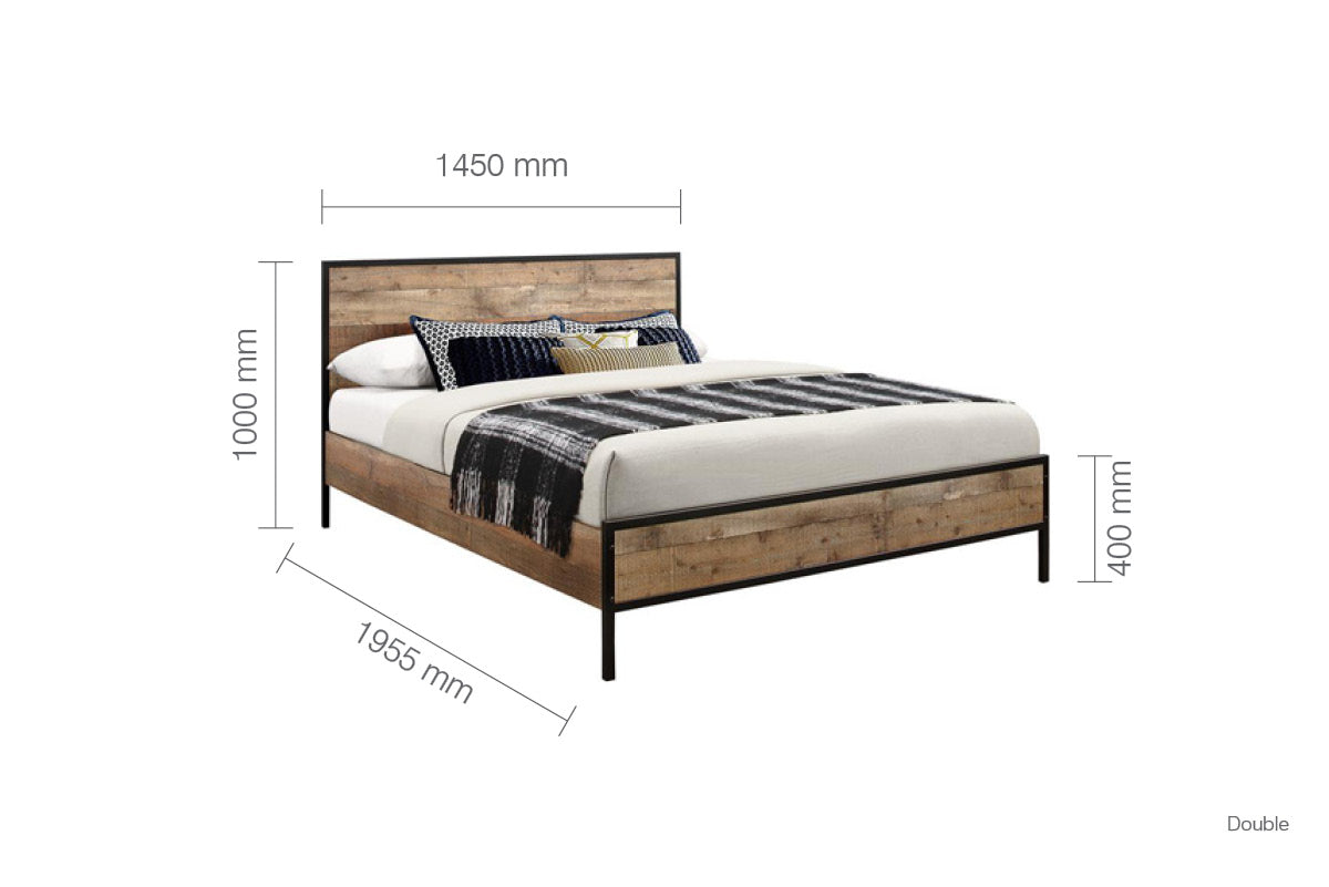 Urban Rustic Double Bed + Comfort Double Mattress