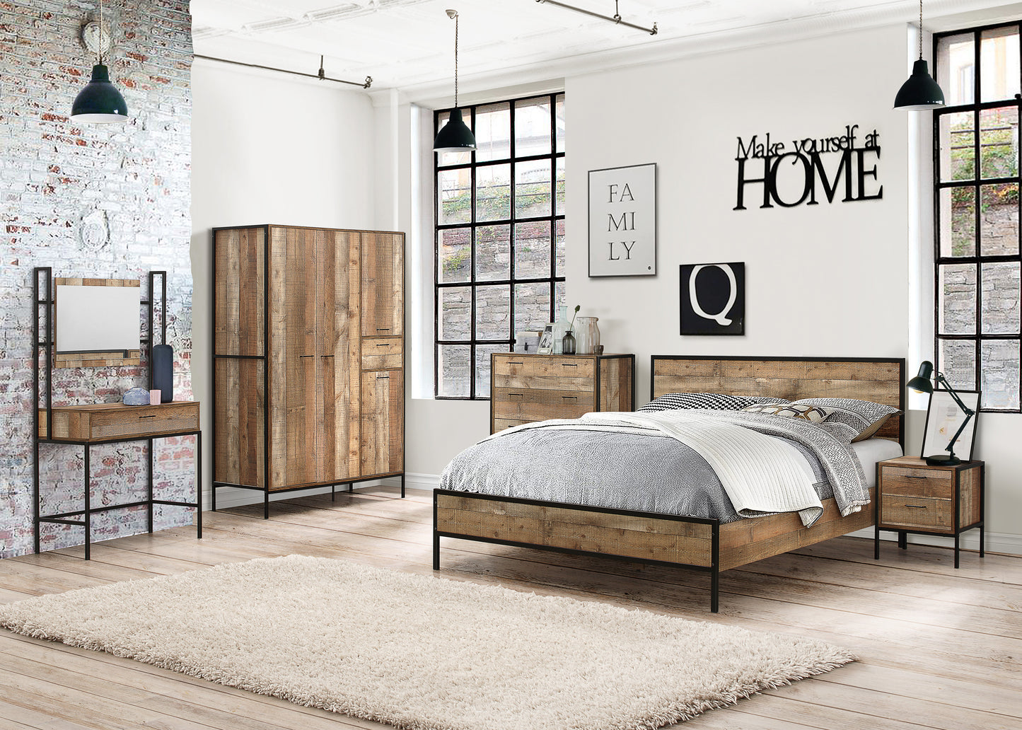 Urban Rustic Double Bed + Comfort Double Mattress