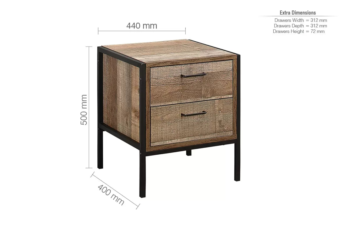 Urban Rustic 2 Drawer Bedside
