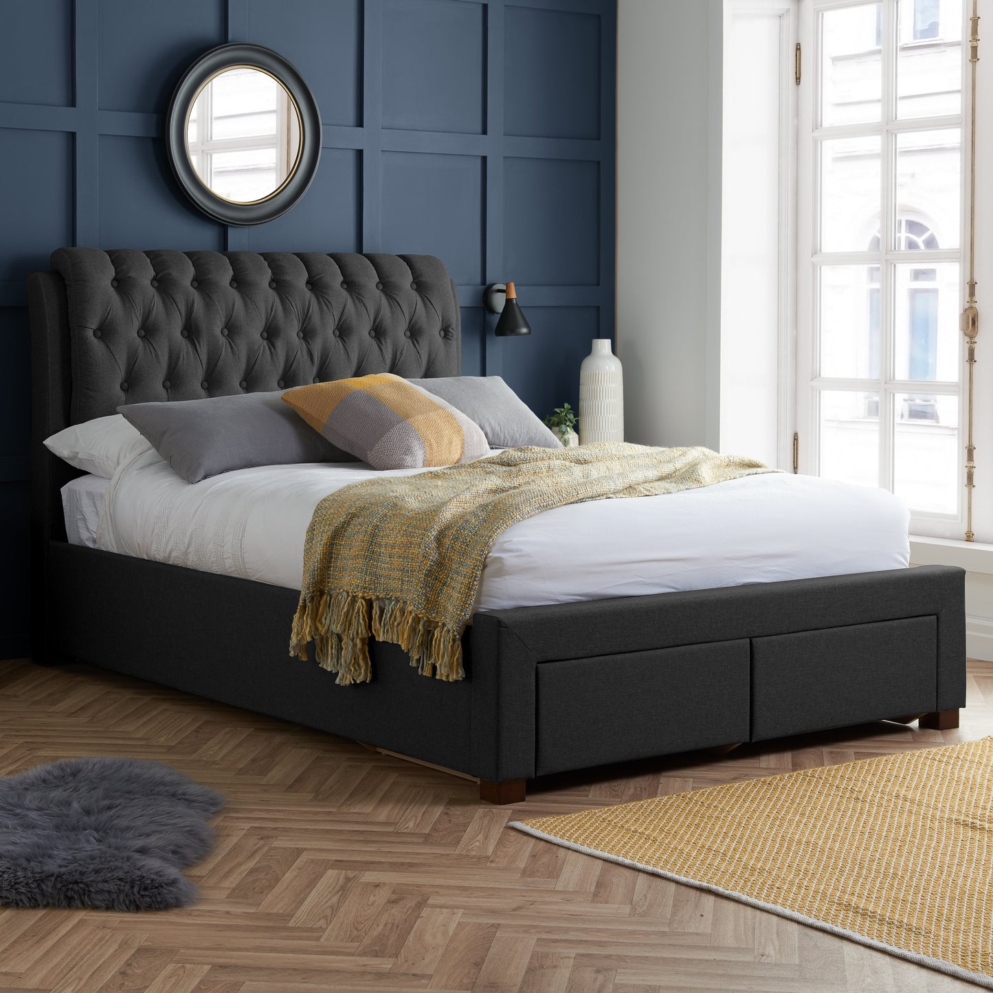 Valentino Charcoal Storage Double Bed + Bliss Double Mattress