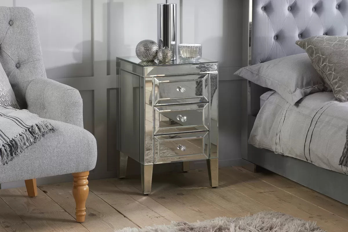Valencia Mirrored 3 Drawer Bedside
