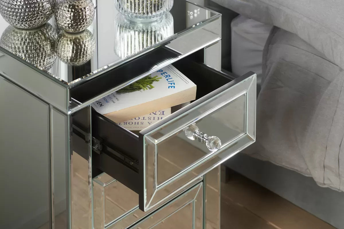 Valencia Mirrored 3 Drawer Bedside