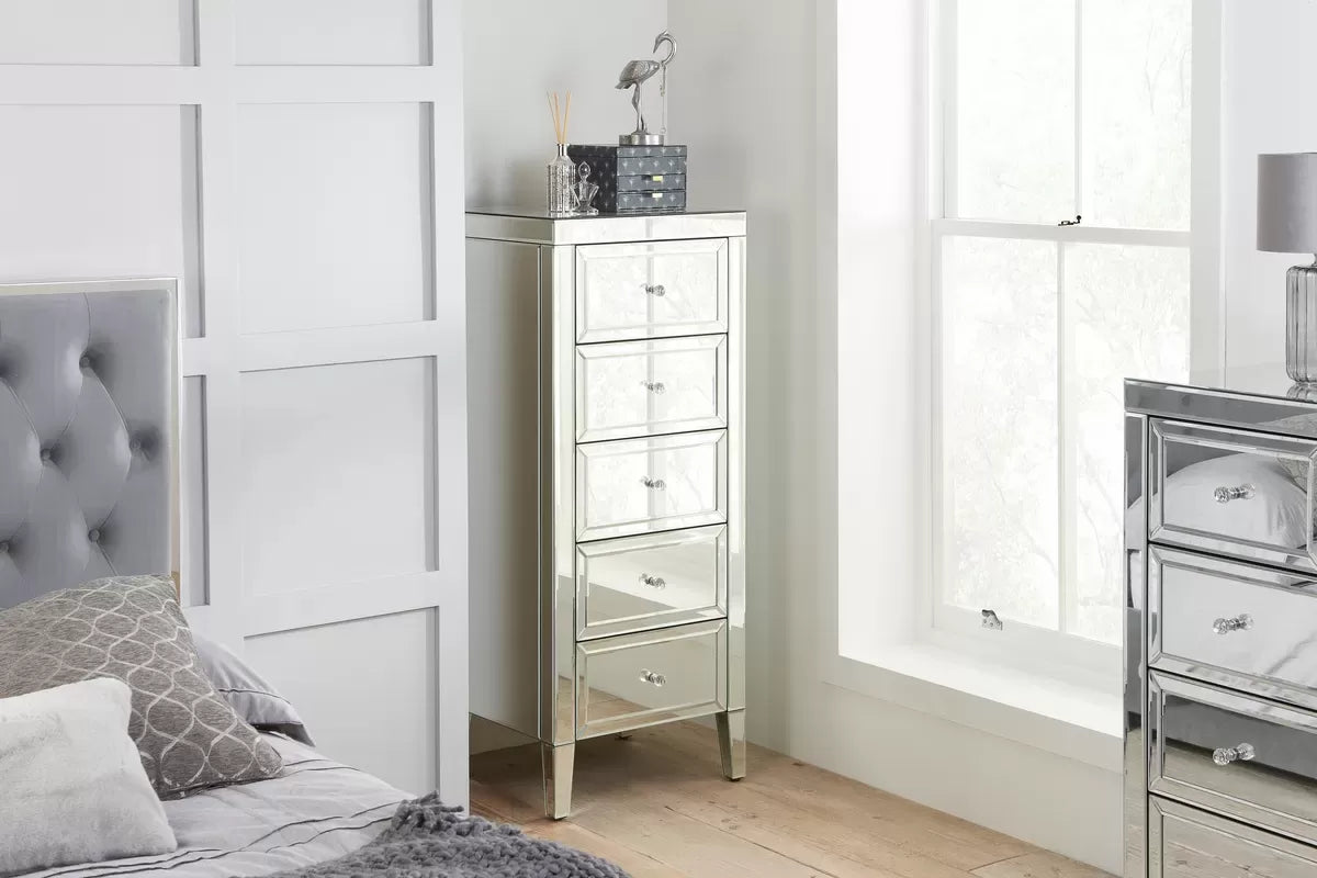Valencia Mirrored 5 Drawer Narrow Chest