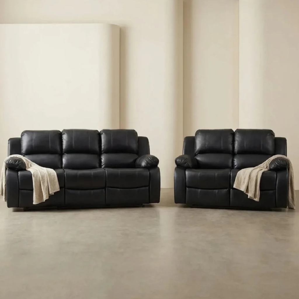 Valencia Black Leather Recliner 3+2 Seater Sofa Set