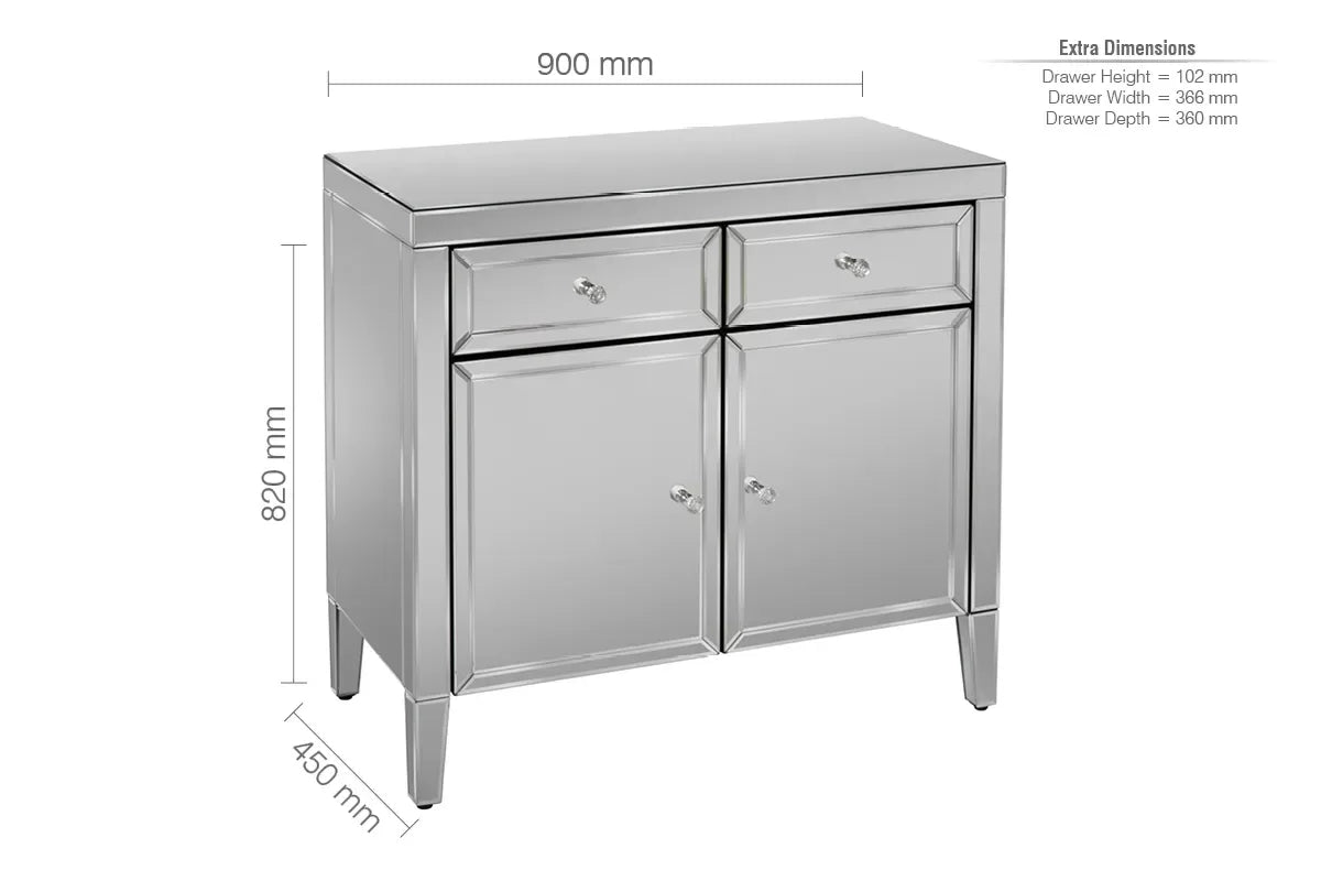 Valencia Mirrored 2 Drawer 2 Door Sideboard