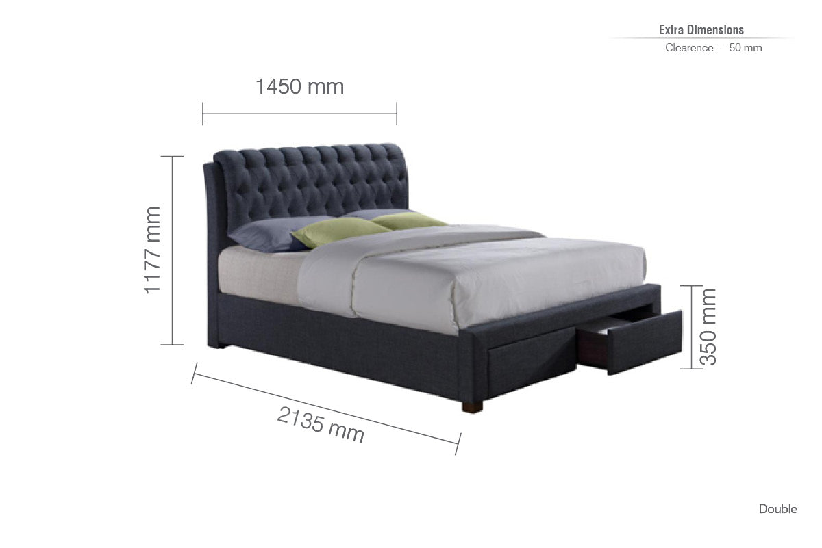 Valentino Charcoal Storage Double Bed + Bliss Double Mattress
