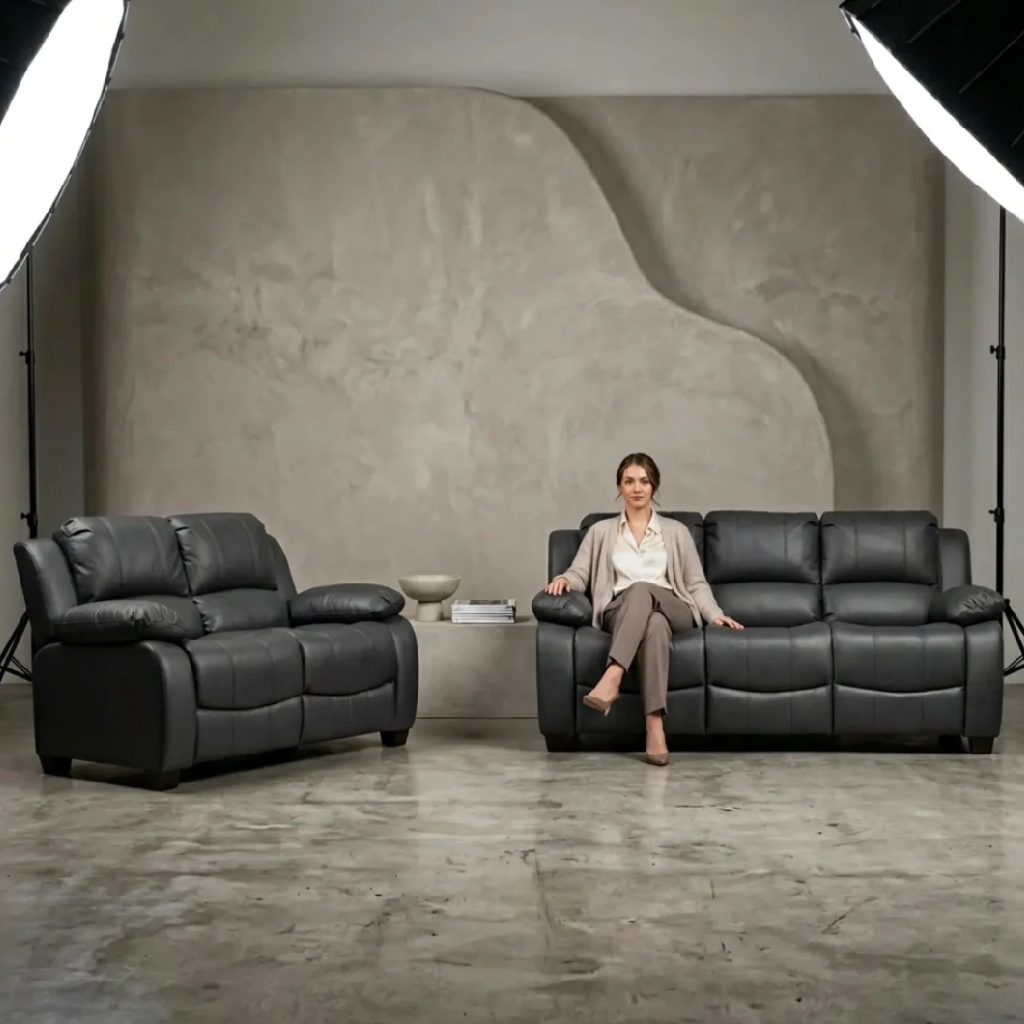 Valeria Grey Leather 3+2 Seater Sofa