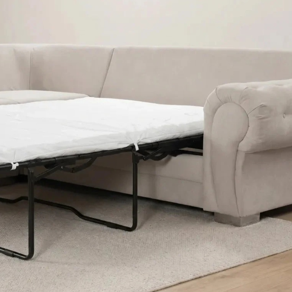 Verity Cream Fabric Sofa Bed - Corner 5 Seater Highback