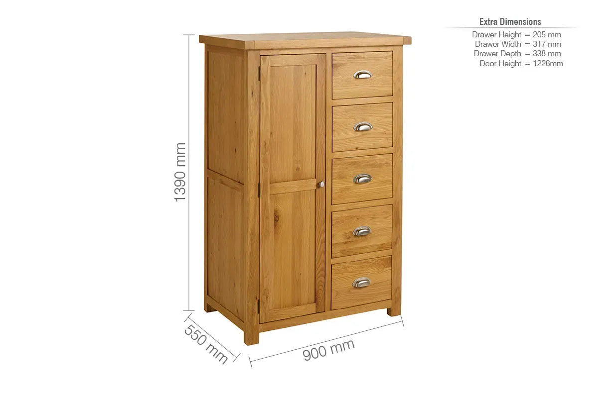 Woburn Oak 1 Door 5 Drawer Wardrobe