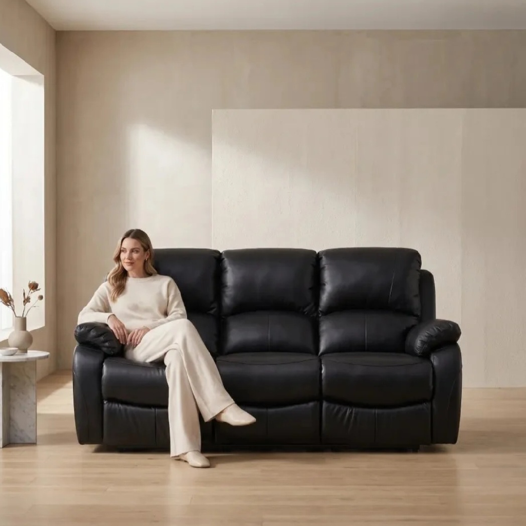 Zoma Black Leather Recliner 3 + 1 + 1 Seater Sofa Set