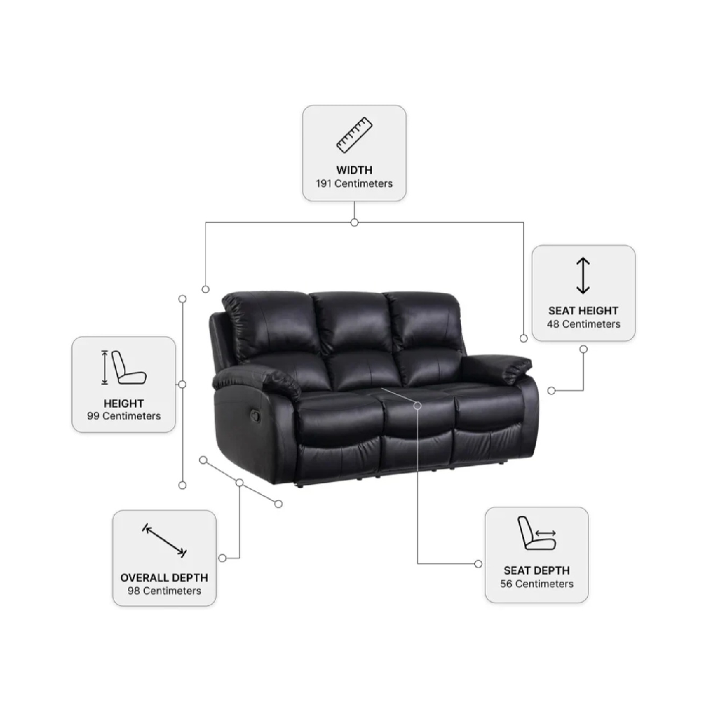 Zoma Black Leather Recliner 3 + 1 + 1 Seater Sofa Set
