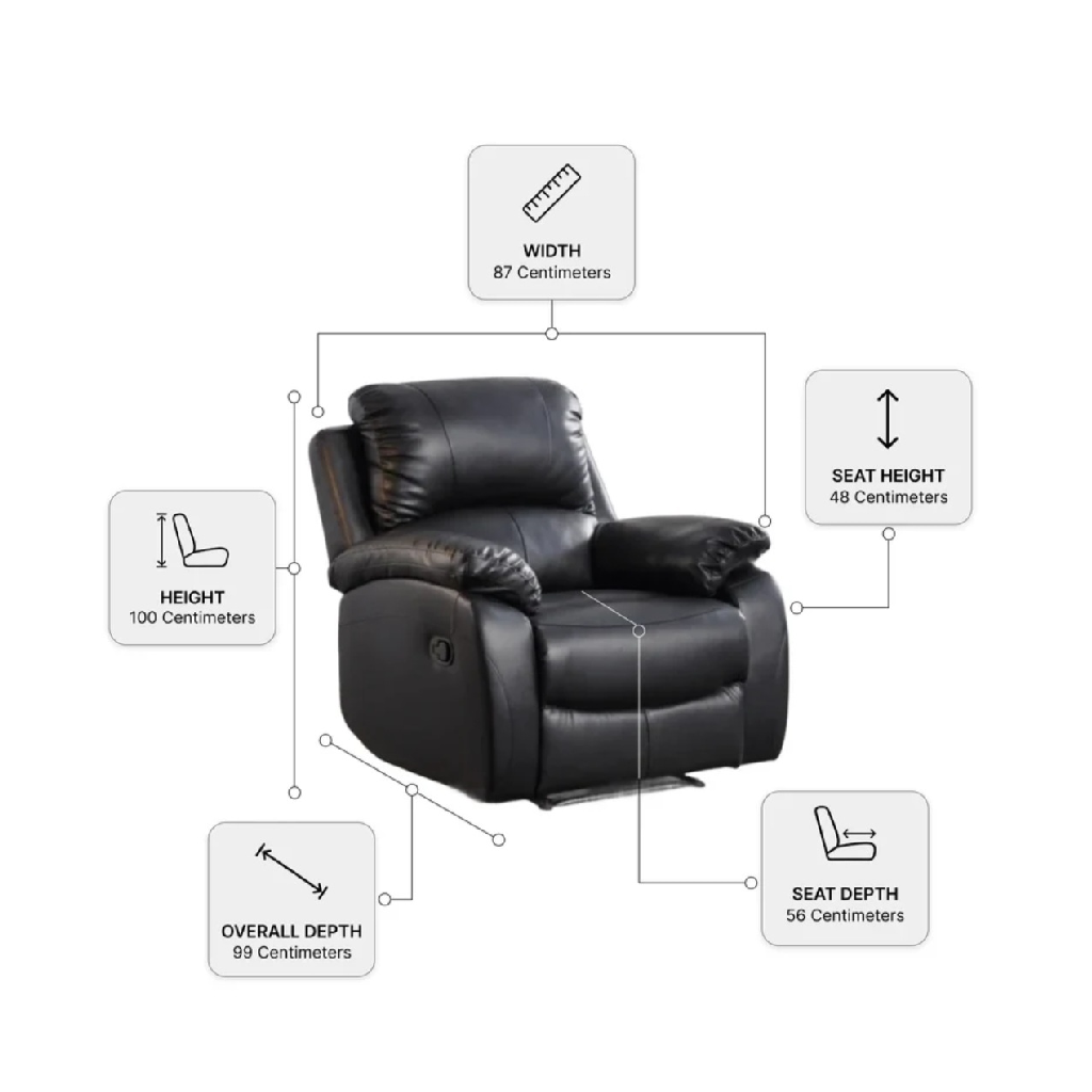 Zoma Black Leather Recliner 3 + 1 + 1 Seater Sofa Set