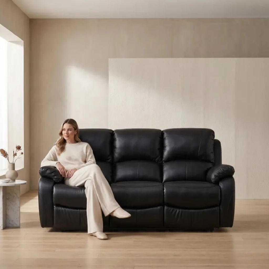 Zoma Black Leather Recliner 3 + 2 + 1 Seater Sofa Set