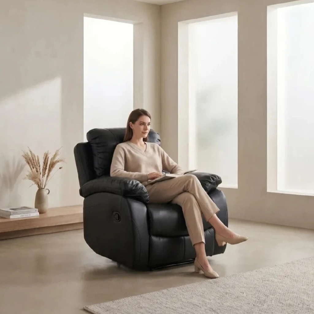 Zoma Black Leather Recliner 3 + 2 + 1 Seater Sofa Set