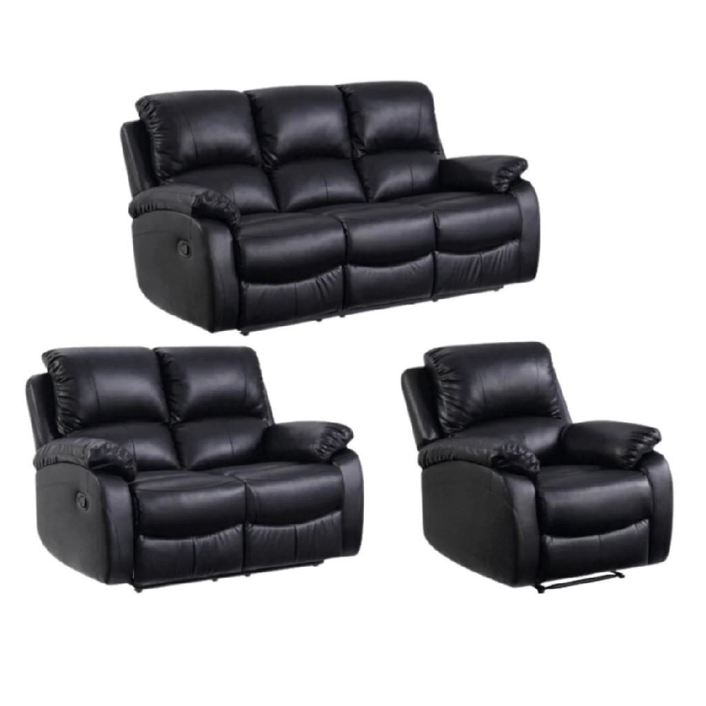 Zoma Black Leather Recliner 3 + 2 + 1 Seater Sofa Set