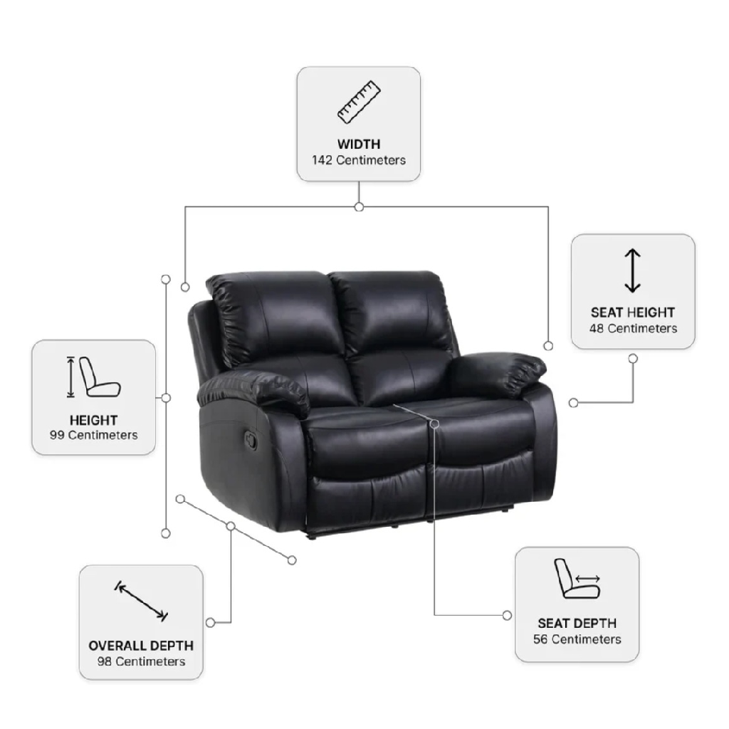 Zoma Black Leather Recliner 3 + 2 + 1 Seater Sofa Set