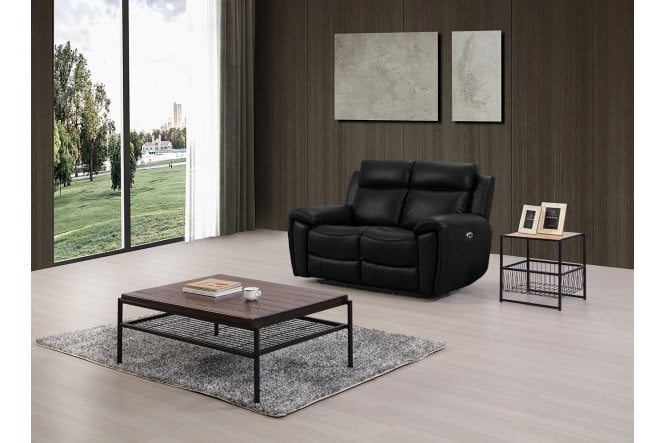 Annecy Genuine Leather Black Electric Power Recliner 2 Seater Sofa