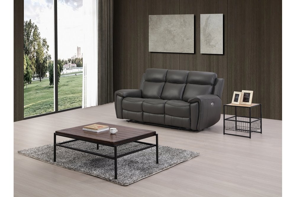 Annecy Genuine Leather Grey Electric Power Recliner 3 Seater