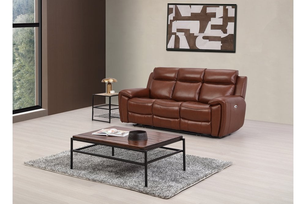Annecy Genuine Leather Tan Electric Power Recliner 3 Seater