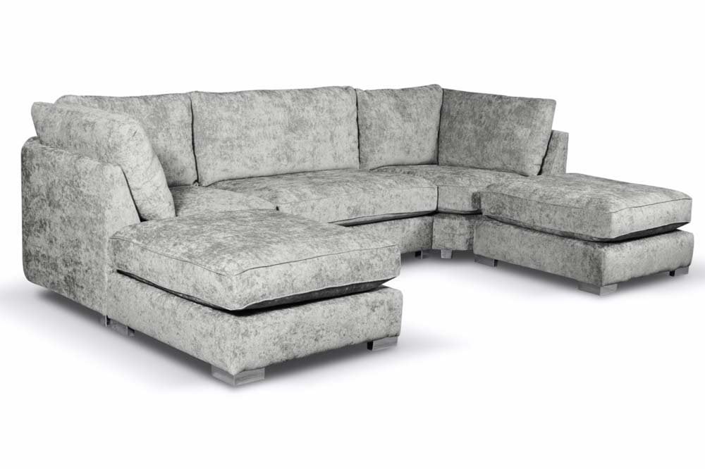 Bishop Silver Alska Fabric U Shaped High Back Corner Sofa