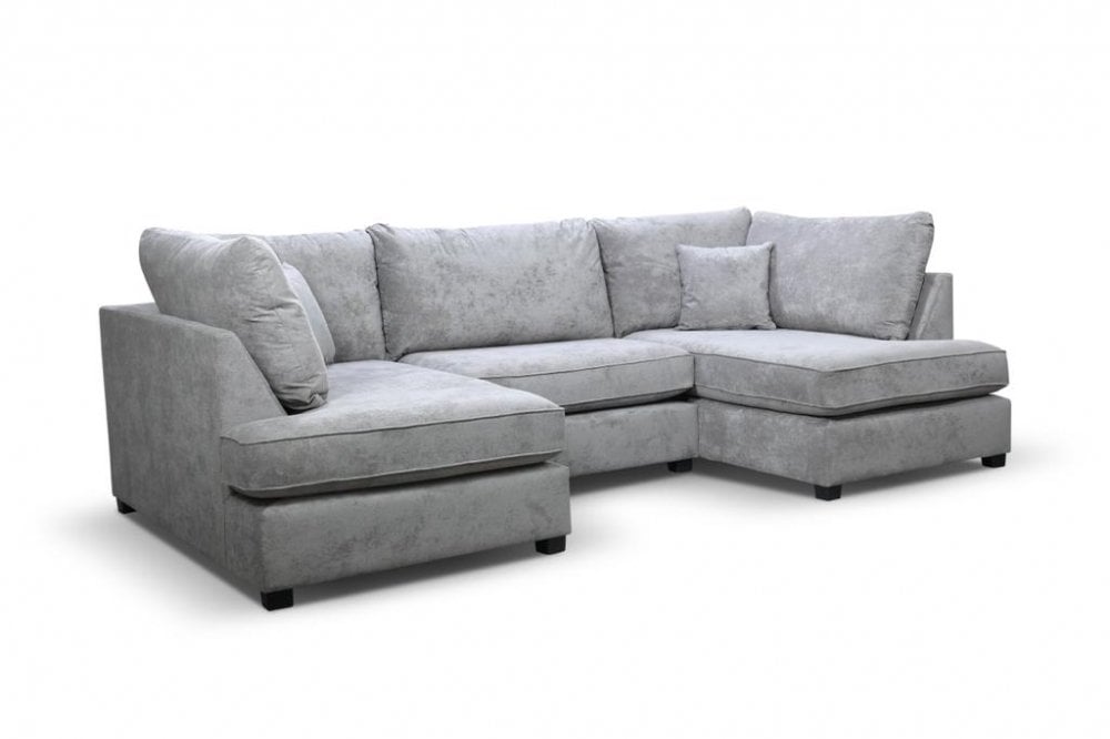 Carnaby Grey Fabric U Shape High Back Corner Sofa + Footstool