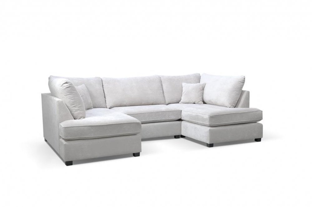 Carnaby Silver Fabric U Shape High Back Corner Sofa + Footstool