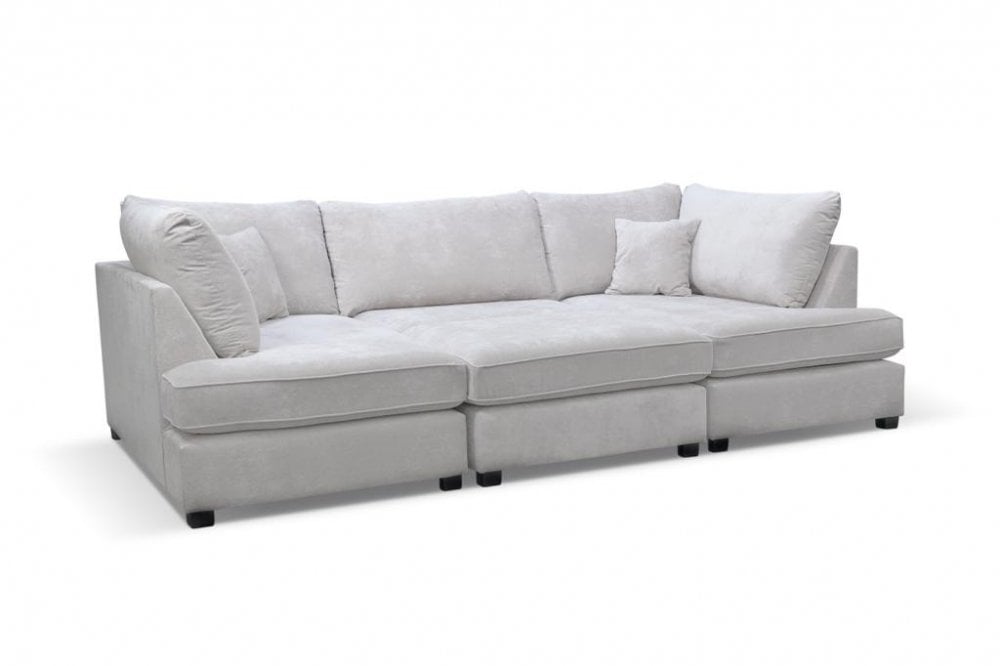 Carnaby Cinema Silver Fabric U Shape High Back Corner Sofa + Footstool