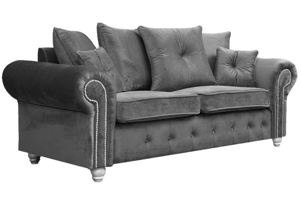 Olympia Grey Fabric Velvet 3 Seater Sofa