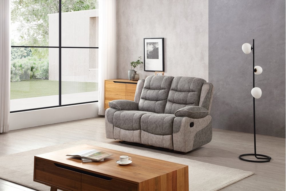 Paige Grey & Light Grey Fabric Recliner 2 Seater Sofa