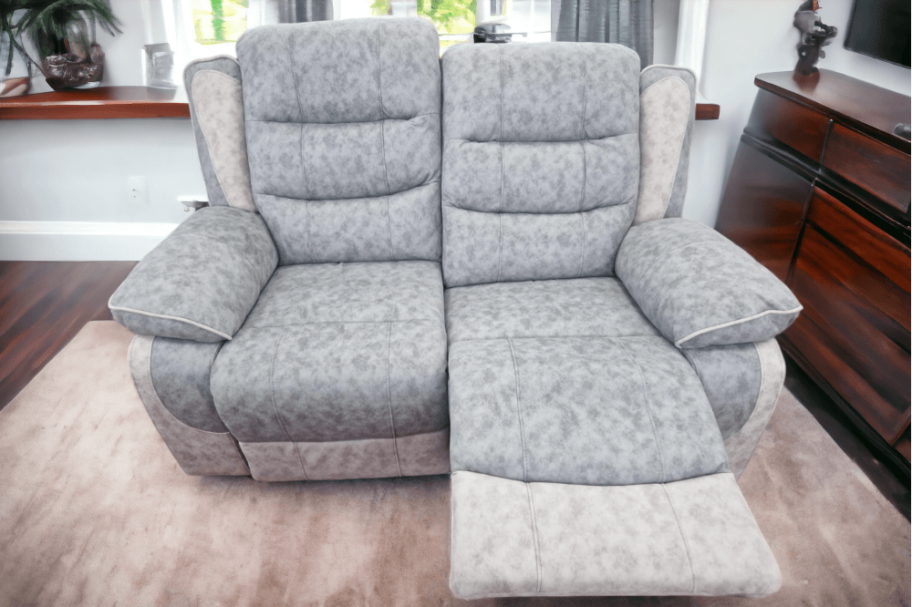 Paige Grey & Light Grey Fabric Recliner 2 Seater Sofa