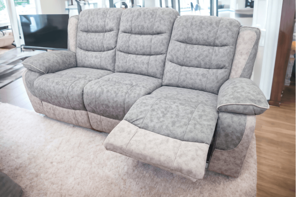Paige Grey & Light Grey Fabric Recliner 3 Seater Sofa