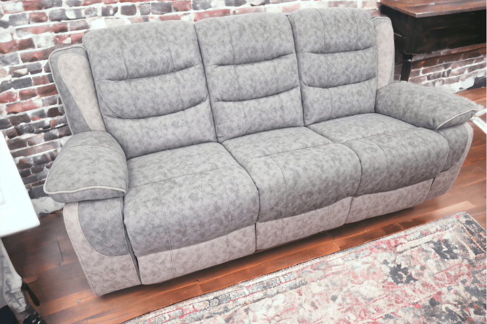 Paige Grey & Light Grey Fabric Recliner 3 Seater Sofa