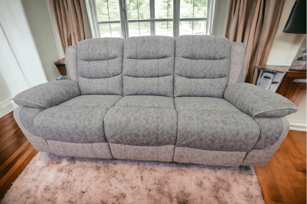 Paige Grey & Light Grey Fabric Recliner 3 Seater Sofa