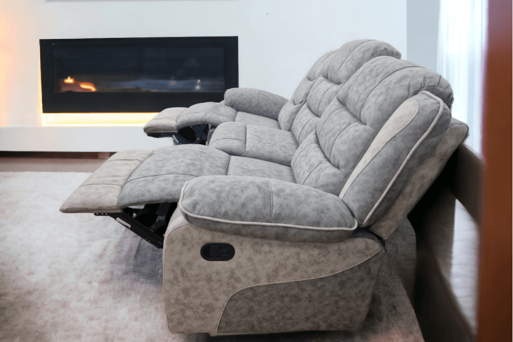 Paige Grey & Light Grey Fabric Recliner 3 Seater Sofa