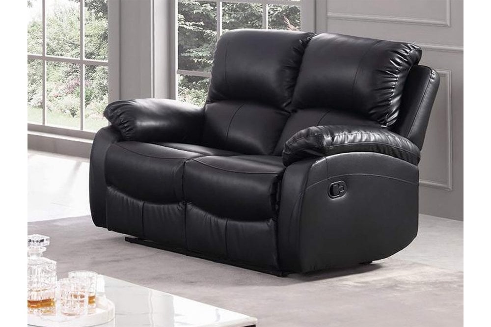 Zoma Black Leather Recliner 2 Seater Sofa