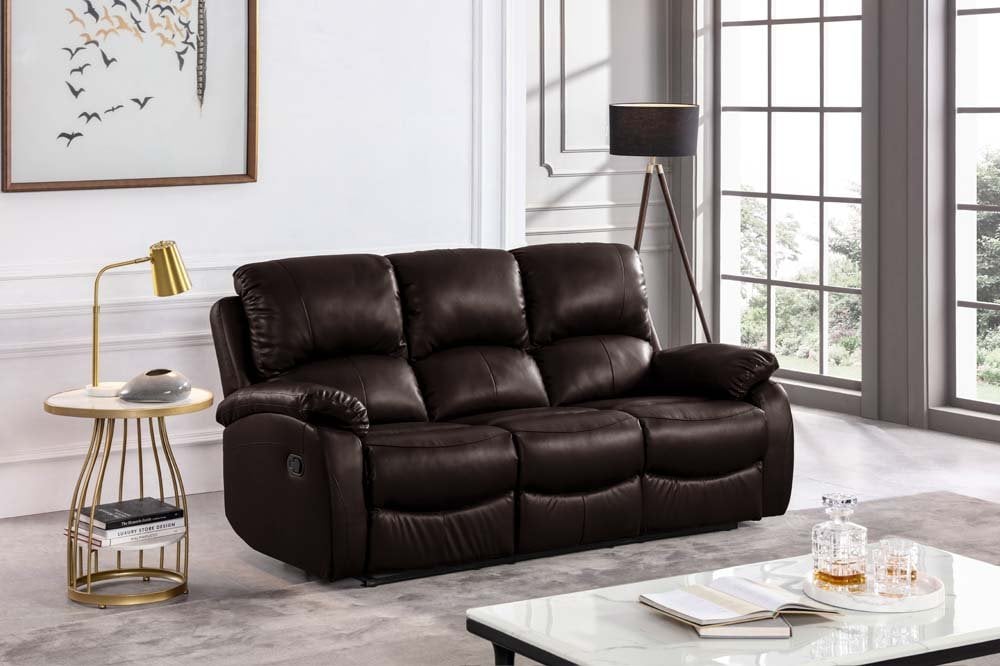 Zoma Brown Leather Recliner 3 Seater Sofa