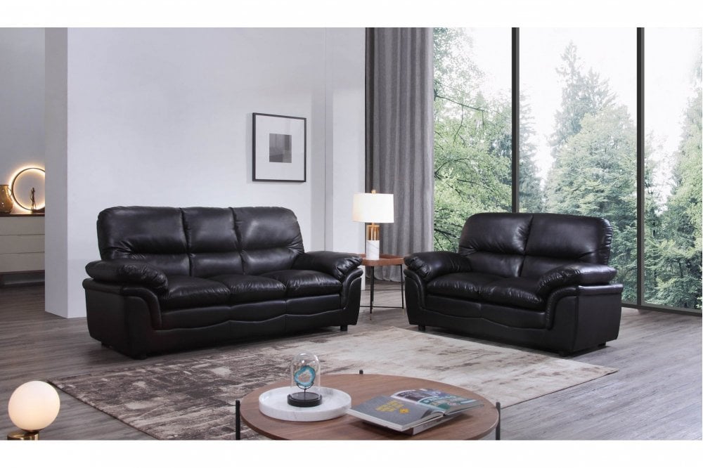 Ferona Black Leather 3+2 Seater Sofa Set