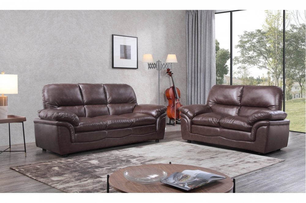 Ferona Brown Leather 3+2 Seater Sofa Set