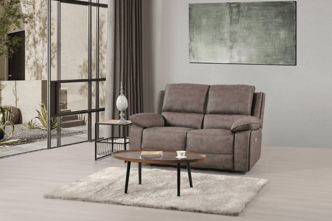 Maple Brown Suede Fabric Electric Recliner 2 Seater Sofa